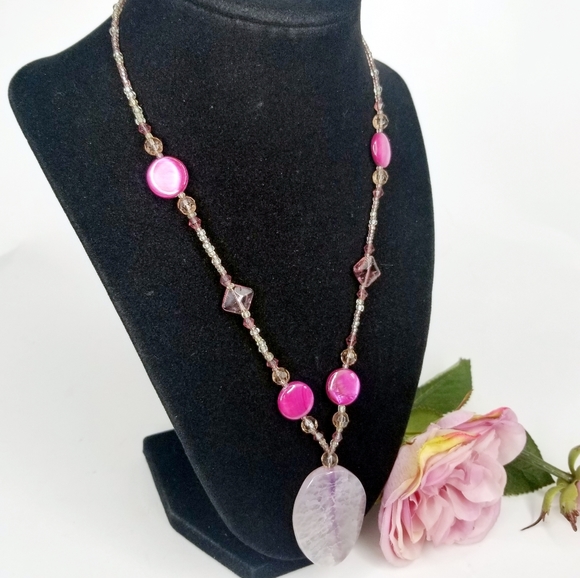 Pink Quartz Pendant Necklace EUC - Picture 4 of 12